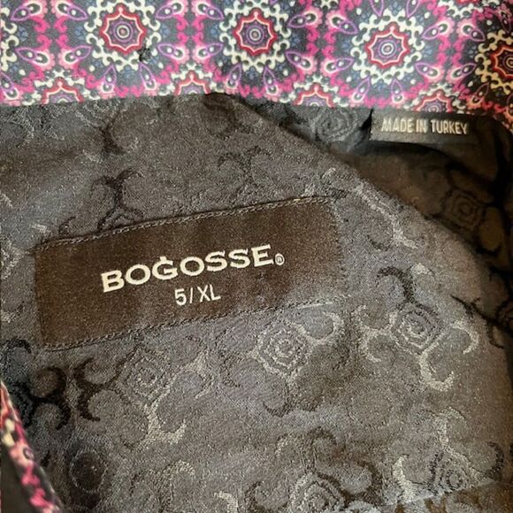 BOGOSSE Rare Embellished Black Button Down Contrast Print Cuff Shirt Size XL - Picture 6 of 10